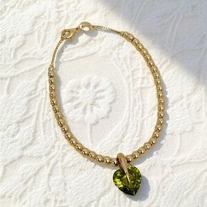Elegant 18 k Gold filled Bracelet with Genuine Green Peridot Heart Pendant‎